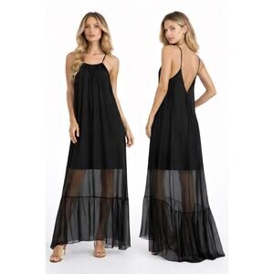 Scandal Italy Black Sheer Silk Blend Maxi Resort Dress made in Italy OS medium